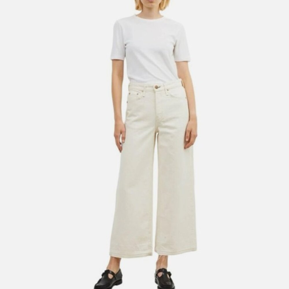 RAG & BONE Maya High-Rise Ankle Wide Leg Jeans Raw Hem Cropped Ecru - size 33